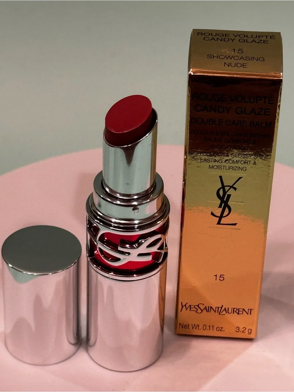 Yves Saint Laurent Rouge Volupté Candy Glaze Balm 15 Showcasing Nude 😍
